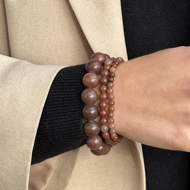 Chunky Lilla Brun Aventurin Stretch Armbånd - 12 mm