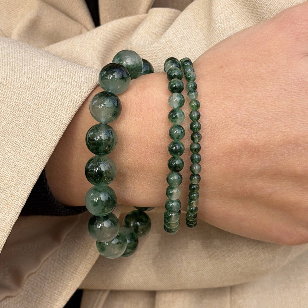 Chunky Grøn Moss Agat Stretch Armbånd - 12 mm