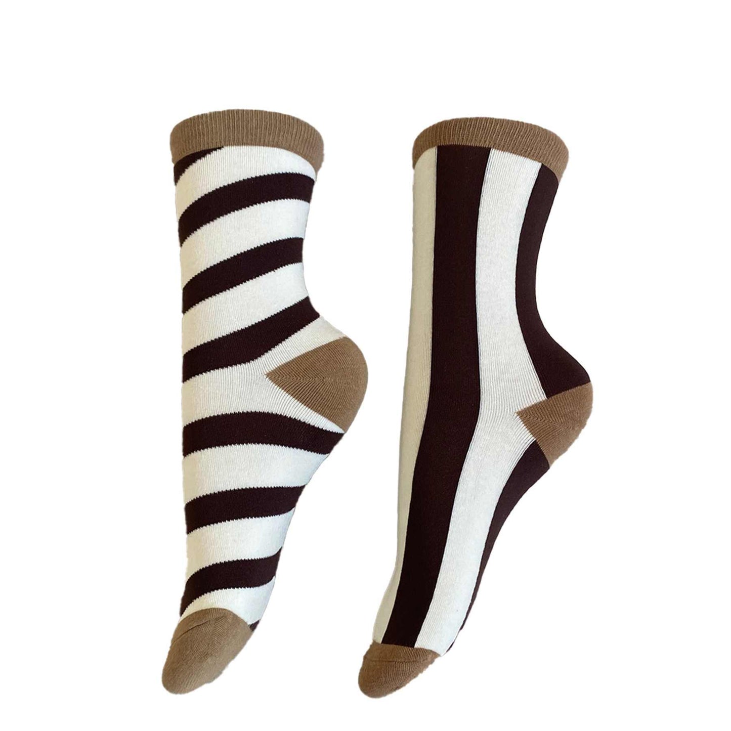 Strømper,  Onesize, Assymetrisk Brun/Råhvid