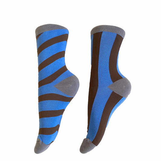 Strømper,  Onesize, Assymetrisk Blå/Brun